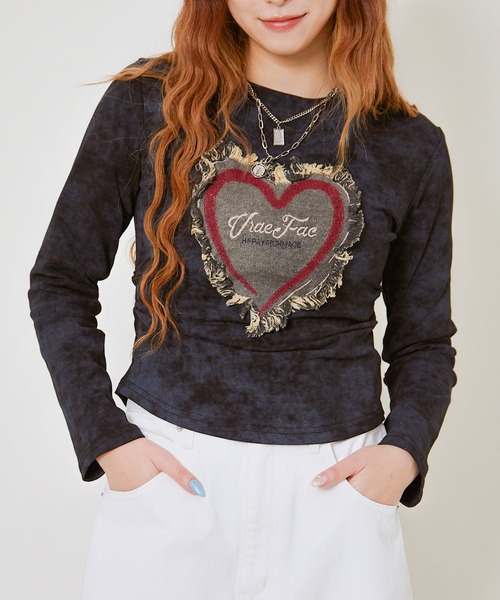 セール】《ハート×ギャザー》レディース ロングTシャツ