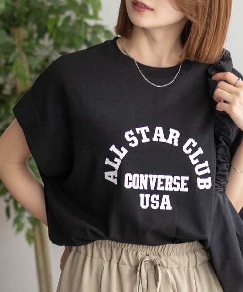 CONVERSE(コンバース)の「CONVERSE ボックスシルエットTシャツ(Tシャツ/カットソー・レディース・ブラック/ベージュ/ブラウン・M/L)」の1枚目の写真