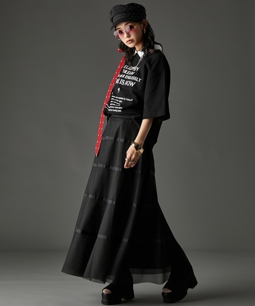 GEVS.（ジェイヴィス）の「チュール切替フレアマキシスカート（ペチスカート付）＜大きいサイズ有＞GEVS.（スカート・レディース・ブラック/レッド・M/L/LL/3L/4L/5L）」の3枚目の写真
