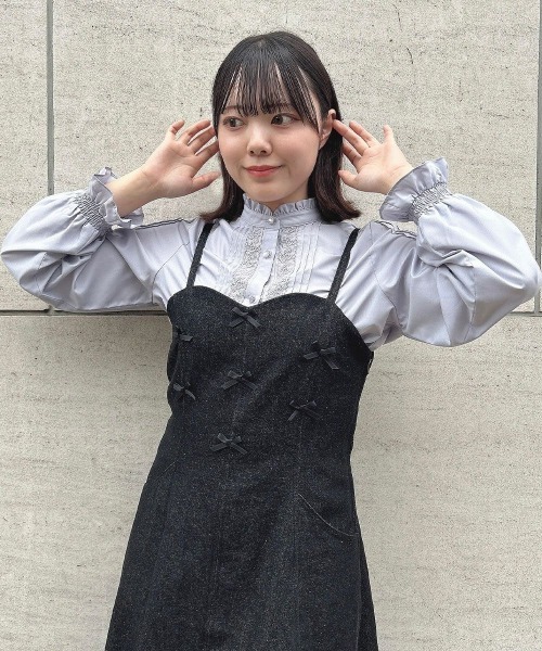 F i.n.t（フィント）の「プチリボンフレアーキャミワンピース/ fint　フィント（ワンピース・レディース・ブラック/ライトピンク・FREE）」の2枚目の写真