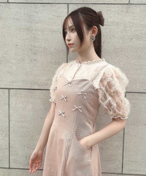 F i.n.t（フィント）の「プチリボンフレアーキャミワンピース/ fint　フィント（ワンピース・レディース・ブラック/ライトピンク・FREE）」の5枚目の写真