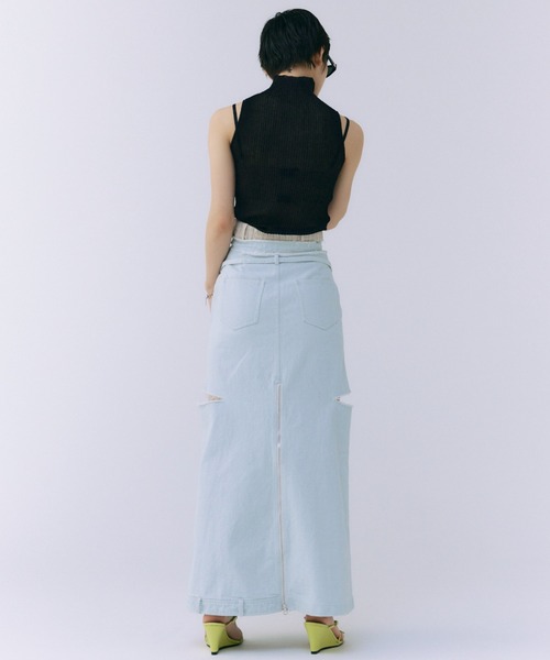 新品 スリット デニムスカート ライトブルー サックス セール】SLIT DENIM SKIRT/スリットデニムスカート（デニム