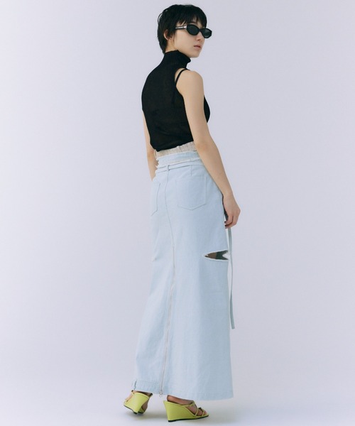JOSE MOON(ジョゼムーン)の「SLIT DENIM SKIRT/スリットデニムスカート(デニムスカート・レディース・ブラック/サックスブルー・36/38)」の7枚目の写真
