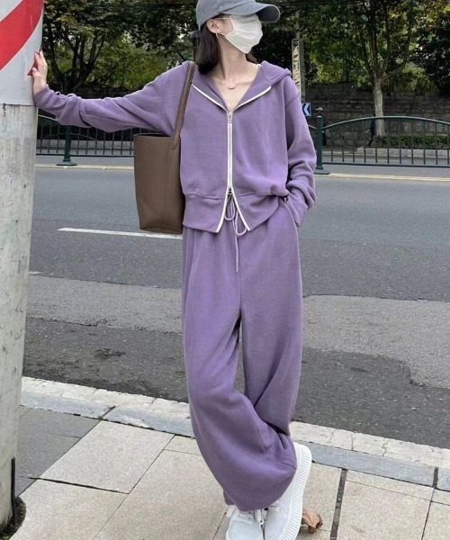 スウェットパンツ＆サムホールスリーブジップパーカーセット