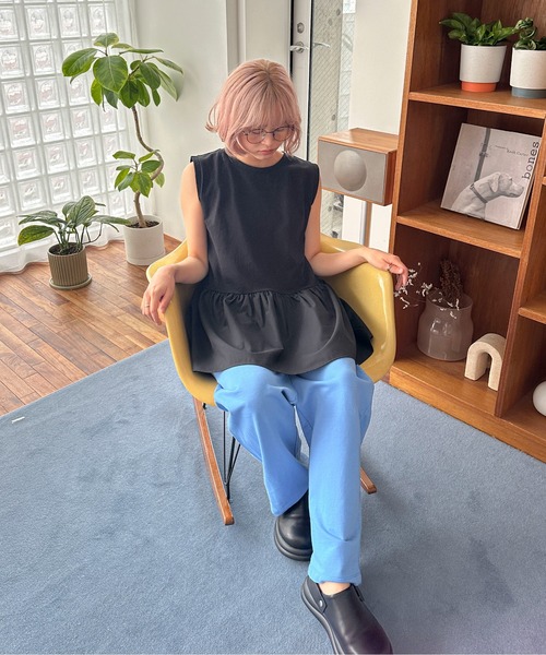 PILIT(ピリット)の「ペプラムフレア ノースリーブTee(Tシャツ/カットソー・レディース・オフホワイト/ブラック・MEDIUM)」の19枚目の写真