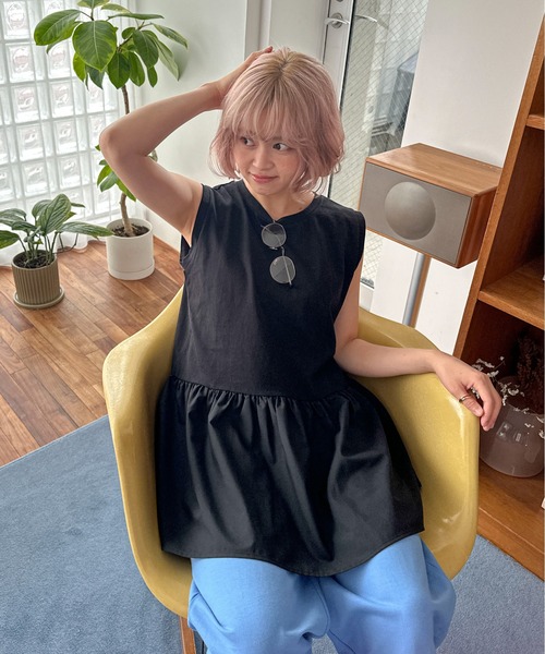 PILIT(ピリット)の「ペプラムフレア ノースリーブTee(Tシャツ/カットソー・レディース・オフホワイト/ブラック・MEDIUM)」の17枚目の写真