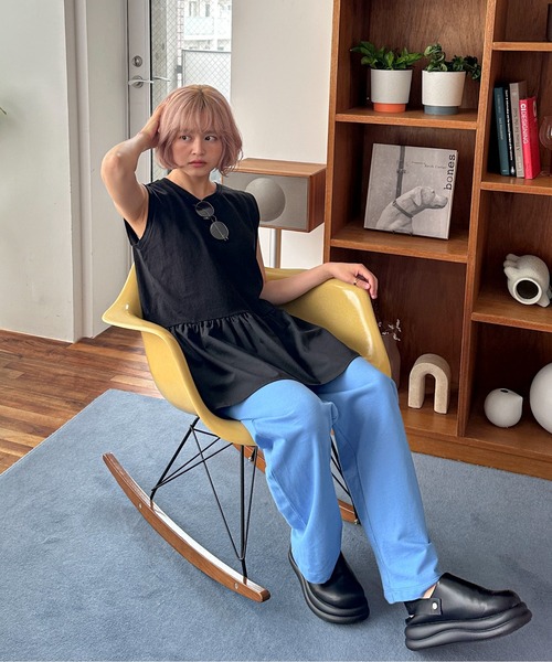 PILIT(ピリット)の「ペプラムフレア ノースリーブTee(Tシャツ/カットソー・レディース・オフホワイト/ブラック・MEDIUM)」の20枚目の写真