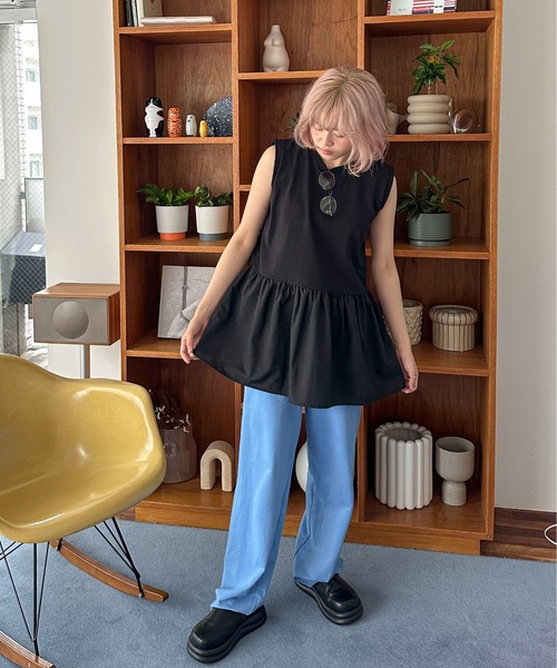 PILIT(ピリット)の「ペプラムフレア ノースリーブTee(Tシャツ/カットソー・レディース・オフホワイト/ブラック・MEDIUM)」の15枚目の写真