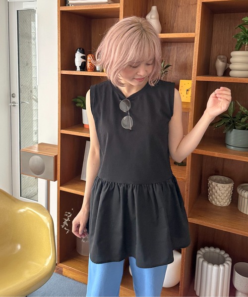 PILIT(ピリット)の「ペプラムフレア ノースリーブTee(Tシャツ/カットソー・レディース・オフホワイト/ブラック・MEDIUM)」の16枚目の写真