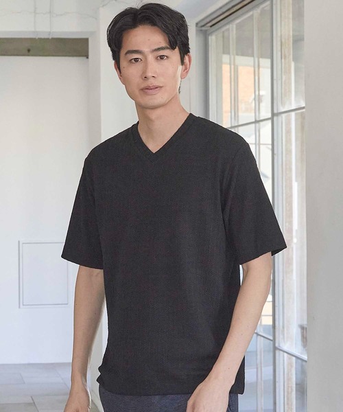 UNION STATION(ユニオンステーション)の「ツイストストライプJQDVネックT(Tシャツ/カットソー・メンズ・ホワイト/ネイビー/ブラック/スカイブルー・L/M/S/LL)」の2枚目の写真
