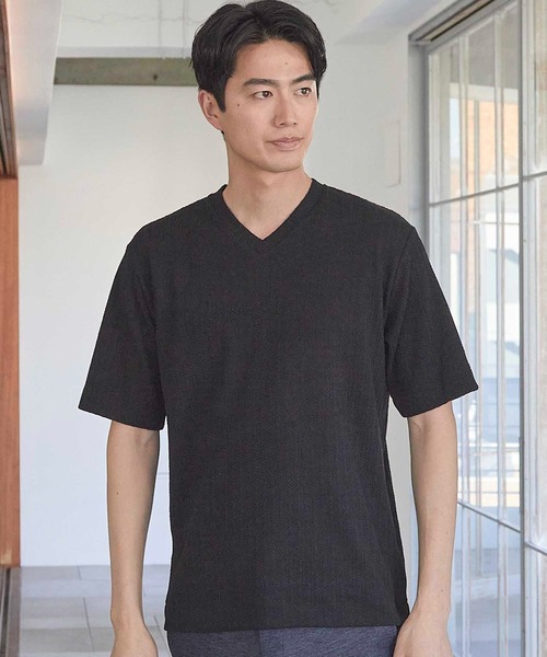 UNION STATION(ユニオンステーション)の「ツイストストライプJQDVネックT(Tシャツ/カットソー・メンズ・ホワイト/ネイビー/ブラック/スカイブルー・L/M/S/LL)」の13枚目の写真