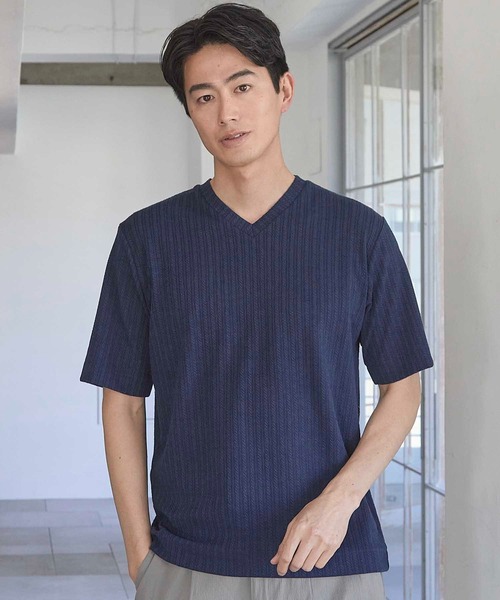 UNION STATION(ユニオンステーション)の「ツイストストライプJQDVネックT(Tシャツ/カットソー・メンズ・ホワイト/ネイビー/ブラック/スカイブルー・L/M/S/LL)」の9枚目の写真