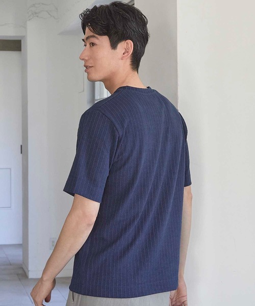 UNION STATION(ユニオンステーション)の「ツイストストライプJQDVネックT(Tシャツ/カットソー・メンズ・ホワイト/ネイビー/ブラック/スカイブルー・L/M/S/LL)」の7枚目の写真