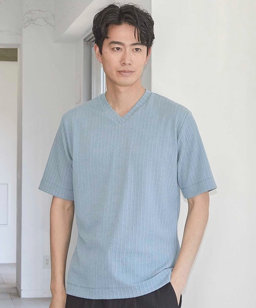 UNION STATION(ユニオンステーション)の「ツイストストライプJQDVネックT(Tシャツ/カットソー・メンズ・ホワイト/ネイビー/ブラック/スカイブルー・L/M/S/LL)」の5枚目の写真