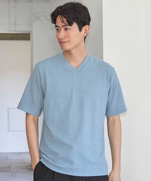 UNION STATION(ユニオンステーション)の「ツイストストライプJQDVネックT(Tシャツ/カットソー・メンズ・ホワイト/ネイビー/ブラック/スカイブルー・L/M/S/LL)」の17枚目の写真