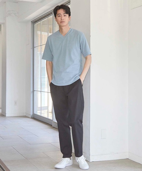 UNION STATION(ユニオンステーション)の「ツイストストライプJQDVネックT(Tシャツ/カットソー・メンズ・ホワイト/ネイビー/ブラック/スカイブルー・L/M/S/LL)」の14枚目の写真