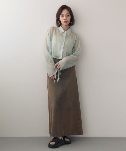 EGOIST（エゴイスト）の「EGOISTブリーチデニムスカート（デニムスカート・レディース・ブラウン・FREE）」の4枚目の写真