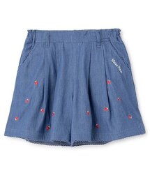 mezzo piano（メゾピアノ）の「【人気商品再入荷】【直営店で取り扱い無し】デニム・ギンガム　イチゴ刺しゅうキュロットスカート（スカート・キッズ）」