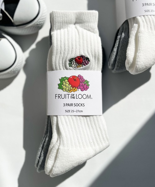 FRUIT OF THE LOOM（フルーツオブザルーム）の「【FRUIT OF THE LOOM】フルーツオブザルーム フルーツロゴ刺繍 FLT クルーソックス 3Pセット 16156600 16309100（ソックス/靴下・メンズ・マルチ・mens free(25-28)/womens free(23-25)）」の3枚目の写真