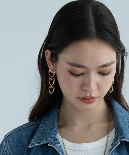 abaskdesign(アバスクデザイン)の「金属アレルギー対応 オープンハートチェーンピアス(ピアス(両耳用)・レディース・ゴールド・FREE)」の9枚目の写真
