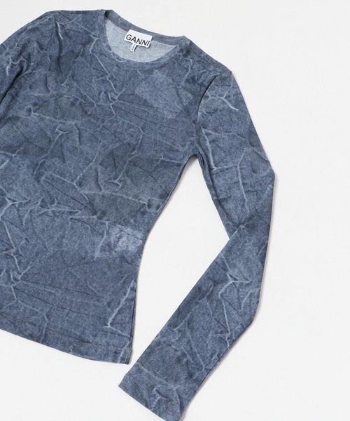 ブラウス シャツ GANNI　Marl Mesh Long Sleeve Blouse レディース Afterglow Printed Marl Mesh Long Sleeve Top | GANNI US