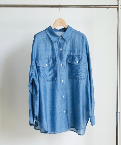 Doux archives(ドゥアルシーヴ)の「シアーデニムシャツ(シャツ/ブラウス・レディース・ブルー/サックスブルー・FREE)」の2枚目の写真