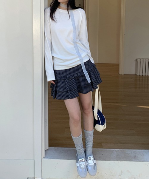 Teem Store(チームストア)の「【インパン付き】チェック柄ハイウエストミニフレアスカート(スカート・レディース・グレー・S/M)」の4枚目の写真