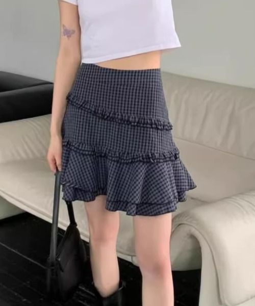 Teem Store(チームストア)の「【インパン付き】チェック柄ハイウエストミニフレアスカート(スカート・レディース・グレー・S/M)」の12枚目の写真