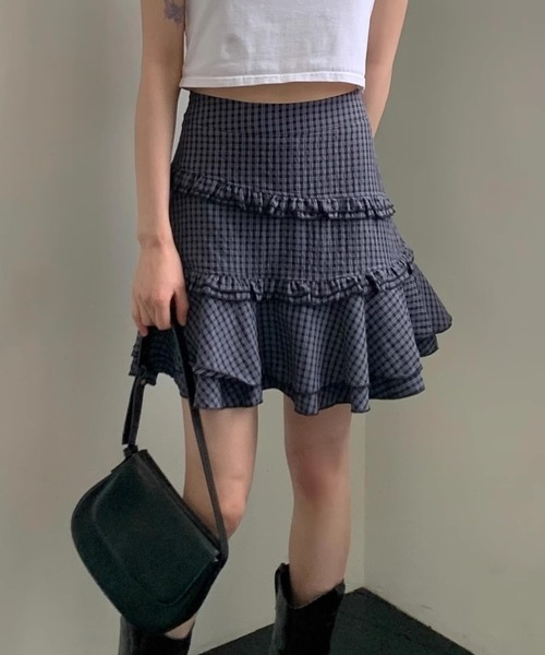 Teem Store(チームストア)の「【インパン付き】チェック柄ハイウエストミニフレアスカート(スカート・レディース・グレー・S/M)」の10枚目の写真