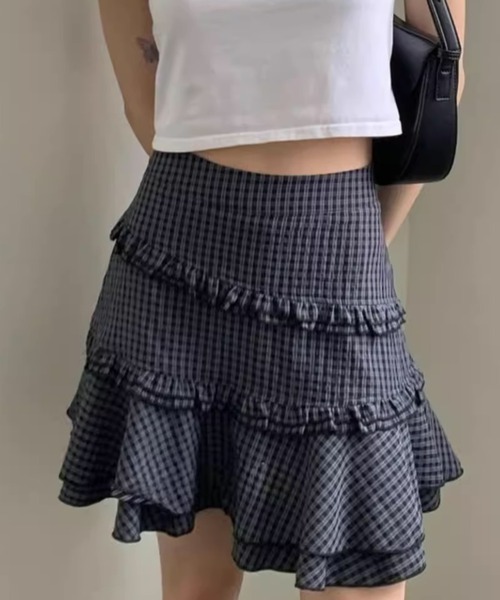 Teem Store(チームストア)の「【インパン付き】チェック柄ハイウエストミニフレアスカート(スカート・レディース・グレー・S/M)」の9枚目の写真