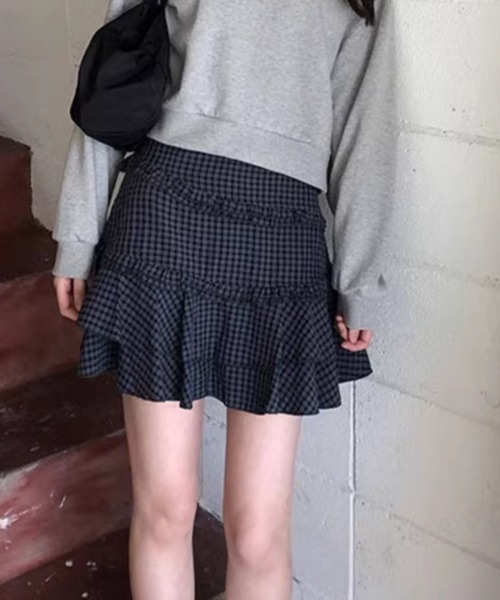 Teem Store(チームストア)の「【インパン付き】チェック柄ハイウエストミニフレアスカート(スカート・レディース・グレー・S/M)」の6枚目の写真