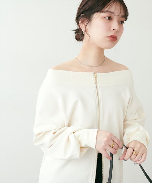 natural couture(ナチュラルクチュール)の「【WEB限定】WZIPふわもちダンボールプルオーバー(Tシャツ/カットソー・レディース・ピンク/オフホワイト/グレイッシュベージュ/チャコールグレー/ベージュ・FREE)」の1枚目の写真