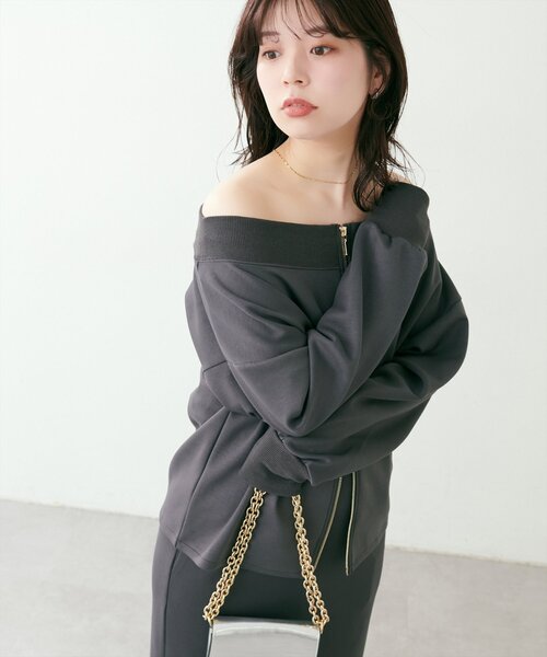 natural couture(ナチュラルクチュール)の「【WEB限定】WZIPふわもちダンボールプルオーバー(Tシャツ/カットソー・レディース・ピンク/オフホワイト/グレイッシュベージュ/チャコールグレー/ベージュ・FREE)」の2枚目の写真