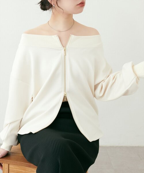 natural couture(ナチュラルクチュール)の「【WEB限定】WZIPふわもちダンボールプルオーバー(Tシャツ/カットソー・レディース・ピンク/オフホワイト/グレイッシュベージュ/チャコールグレー/ベージュ・FREE)」の6枚目の写真