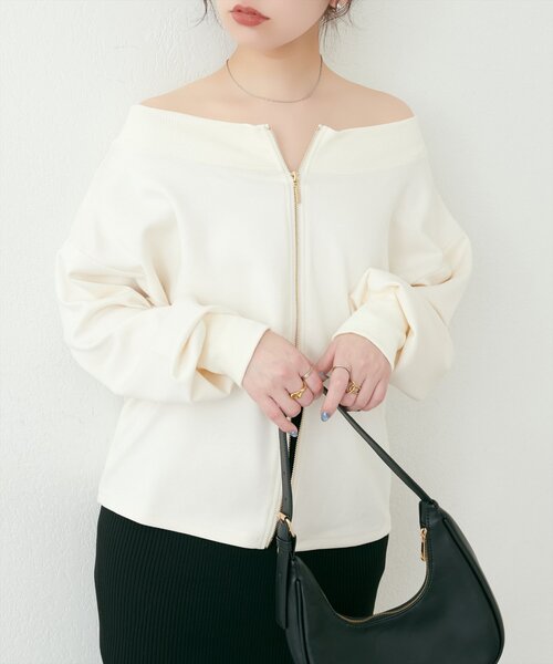 natural couture(ナチュラルクチュール)の「【WEB限定】WZIPふわもちダンボールプルオーバー(Tシャツ/カットソー・レディース・ピンク/オフホワイト/グレイッシュベージュ/チャコールグレー/ベージュ・FREE)」の7枚目の写真