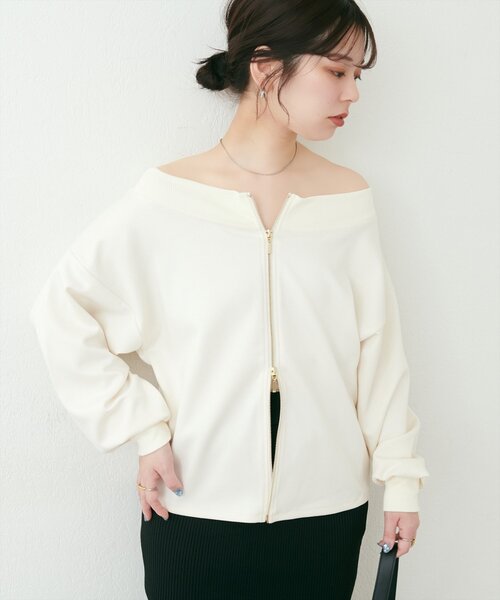 natural couture(ナチュラルクチュール)の「【WEB限定】WZIPふわもちダンボールプルオーバー(Tシャツ/カットソー・レディース・ピンク/オフホワイト/グレイッシュベージュ/チャコールグレー/ベージュ・FREE)」の8枚目の写真
