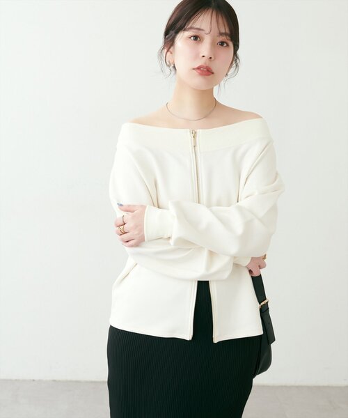natural couture(ナチュラルクチュール)の「【WEB限定】WZIPふわもちダンボールプルオーバー(Tシャツ/カットソー・レディース・ピンク/オフホワイト/グレイッシュベージュ/チャコールグレー/ベージュ・FREE)」の9枚目の写真