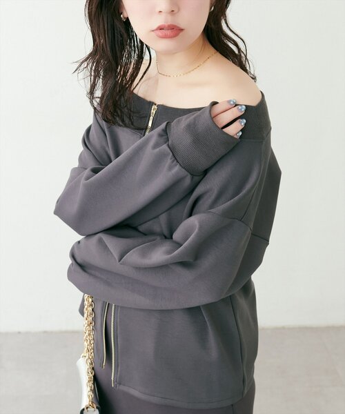 natural couture(ナチュラルクチュール)の「【WEB限定】WZIPふわもちダンボールプルオーバー(Tシャツ/カットソー・レディース・ピンク/オフホワイト/グレイッシュベージュ/チャコールグレー/ベージュ・FREE)」の19枚目の写真