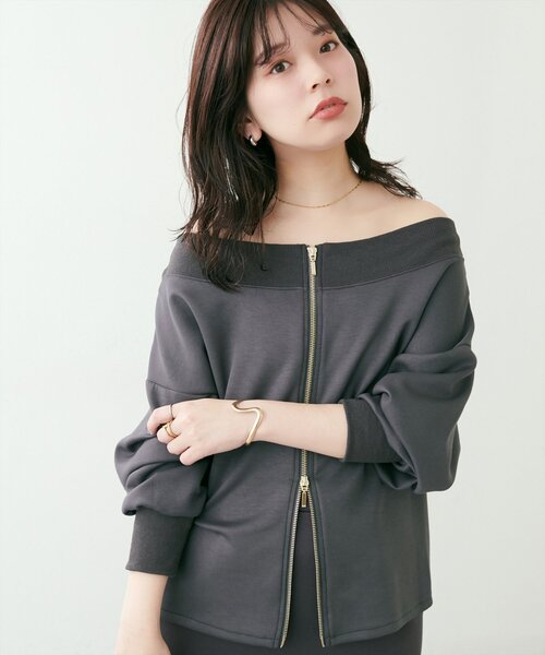 natural couture(ナチュラルクチュール)の「【WEB限定】WZIPふわもちダンボールプルオーバー(Tシャツ/カットソー・レディース・ピンク/オフホワイト/グレイッシュベージュ/チャコールグレー/ベージュ・FREE)」の21枚目の写真