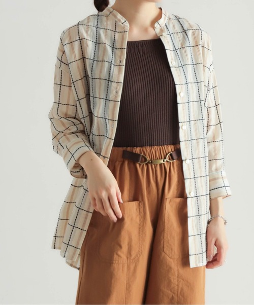 NOMBRE IMPAIR（ノンブルアンペール）の「シルク混シアーチェック　スタンドブラウス（シャツ/ブラウス・レディース・ベージュ・FREE）」の14枚目の写真