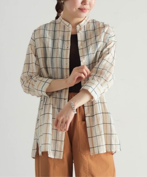 NOMBRE IMPAIR（ノンブルアンペール）の「シルク混シアーチェック　スタンドブラウス（シャツ/ブラウス・レディース・ベージュ・FREE）」の9枚目の写真