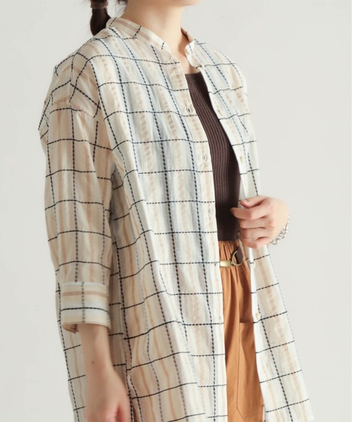 シルク混シアーチェック スタンドブラウス | NOMBRE IMPAIR