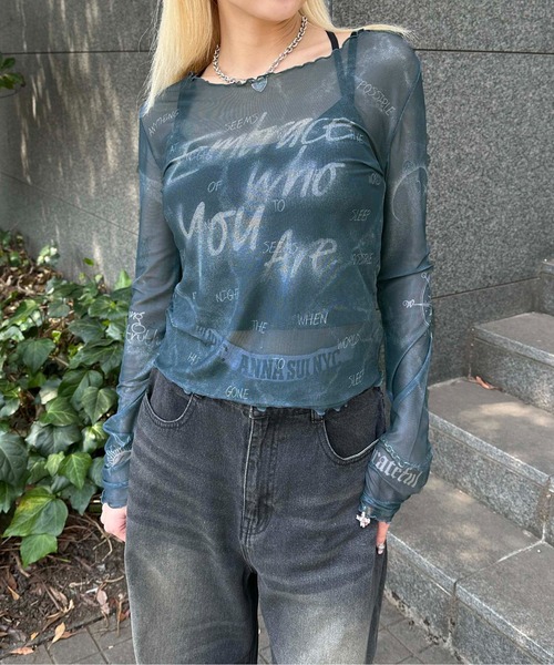 sedacle girl(セダクルガール)の「シアースキントップス(Tシャツ/カットソー・レディース・チャコールグレー/ブルー/ベージュ・SMALL/MEDIUM)」の3枚目の写真