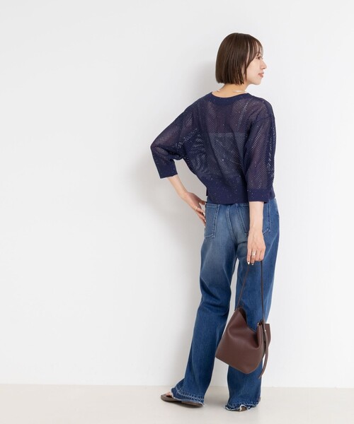 NOLLEY’S（ノーリーズ）の「《手洗い可能》スパンコールメッシュ5分袖カーディガン（カーディガン/ボレロ・レディース・オフホワイト/ベージュ/ブラウン/ブラック/ネイビー・38）」の9枚目の写真