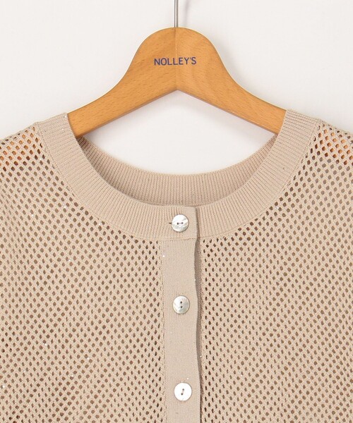 手洗い可能　スパンコールメッシュ5分袖カーディガン NOLLEY'S カーディガン 「手洗い可能」スパンコールメッシュ5分