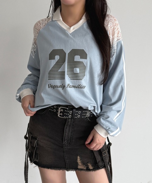 apres jour mignon(アプレジュールミニョン)の「レース切り替えユニフォームT【ZOZOTOWN限定アイテム】(Tシャツ/カットソー・レディース・ブラック/ライトブルー/ネイビー・フリー/X-LARGE)」の3枚目の写真