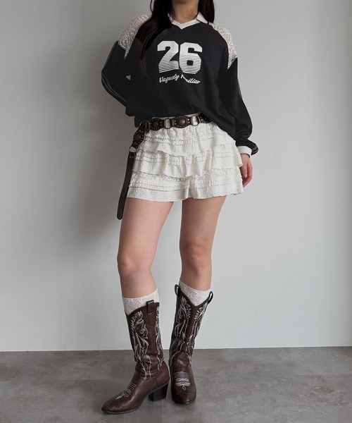 apres jour mignon(アプレジュールミニョン)の「レース切り替えユニフォームT【ZOZOTOWN限定アイテム】(Tシャツ/カットソー・レディース・ブラック/ライトブルー/ネイビー・フリー/X-LARGE)」の5枚目の写真