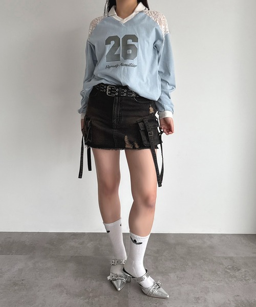 apres jour mignon(アプレジュールミニョン)の「レース切り替えユニフォームT【ZOZOTOWN限定アイテム】(Tシャツ/カットソー・レディース・ブラック/ライトブルー/ネイビー・フリー/X-LARGE)」の7枚目の写真