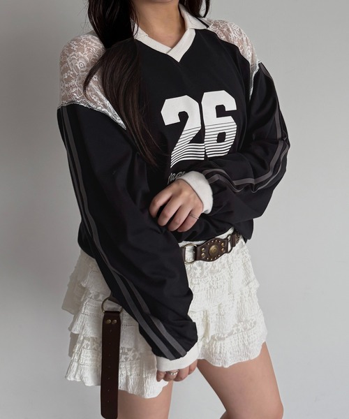 apres jour mignon(アプレジュールミニョン)の「レース切り替えユニフォームT【ZOZOTOWN限定アイテム】(Tシャツ/カットソー・レディース・ブラック/ライトブルー/ネイビー・フリー/X-LARGE)」の11枚目の写真