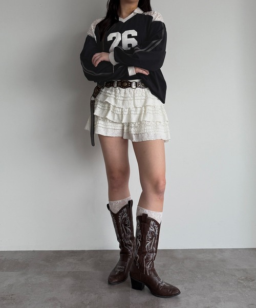 apres jour mignon(アプレジュールミニョン)の「レース切り替えユニフォームT【ZOZOTOWN限定アイテム】(Tシャツ/カットソー・レディース・ブラック/ライトブルー/ネイビー・フリー/X-LARGE)」の13枚目の写真
